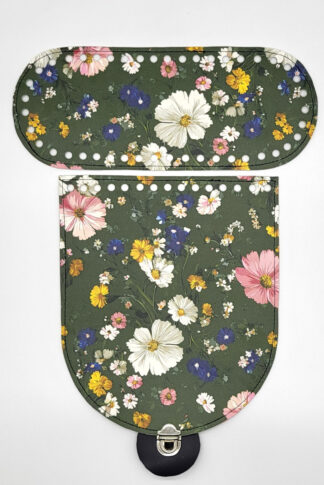44. Táskafedél + alj - Virágok zöld alapon
